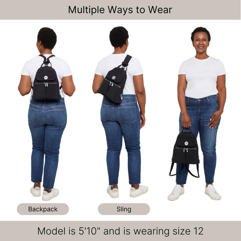Baggallini Naples Convertible Backpack - Travel Sling Crossbody - 12" Nylon Handbag w/RFID & Padded Tablet Sleeve - Image 5